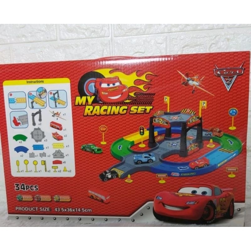 Jual parking lot garage my racing set Cars figure race McQueen parkiran ...