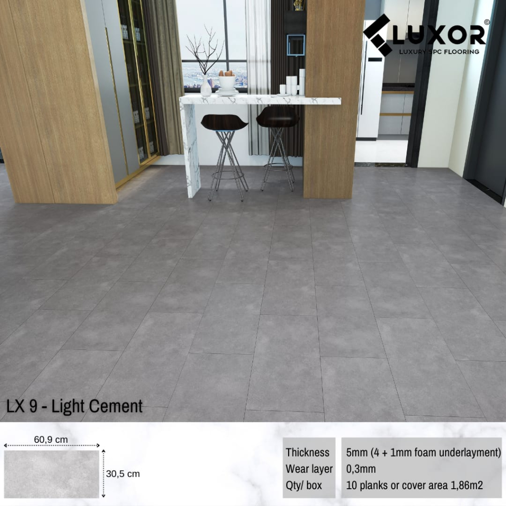 Jual LX9 - Light Cement - Lantai SPC Vinyl Klik - LUXOR - Click System