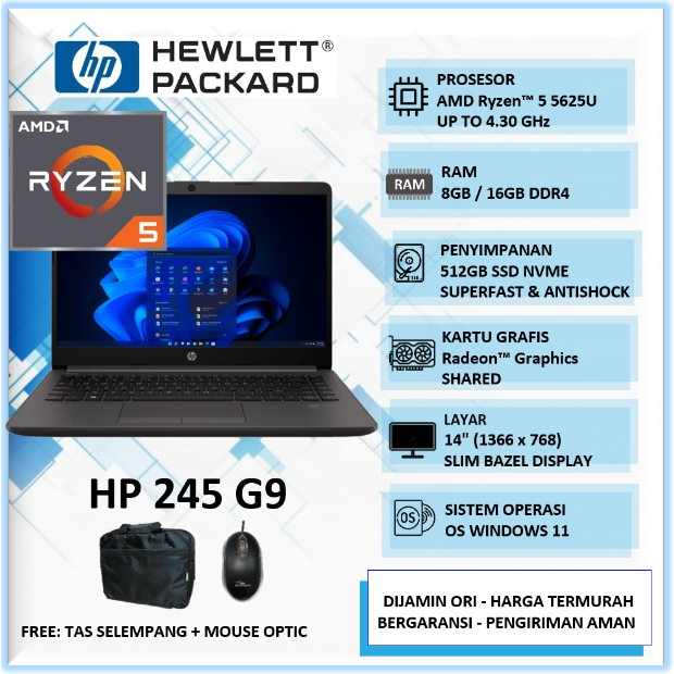 Jual Laptop Sekolah Kuliah Kerja Laptop HP 245 G9 Ryzen 5625U