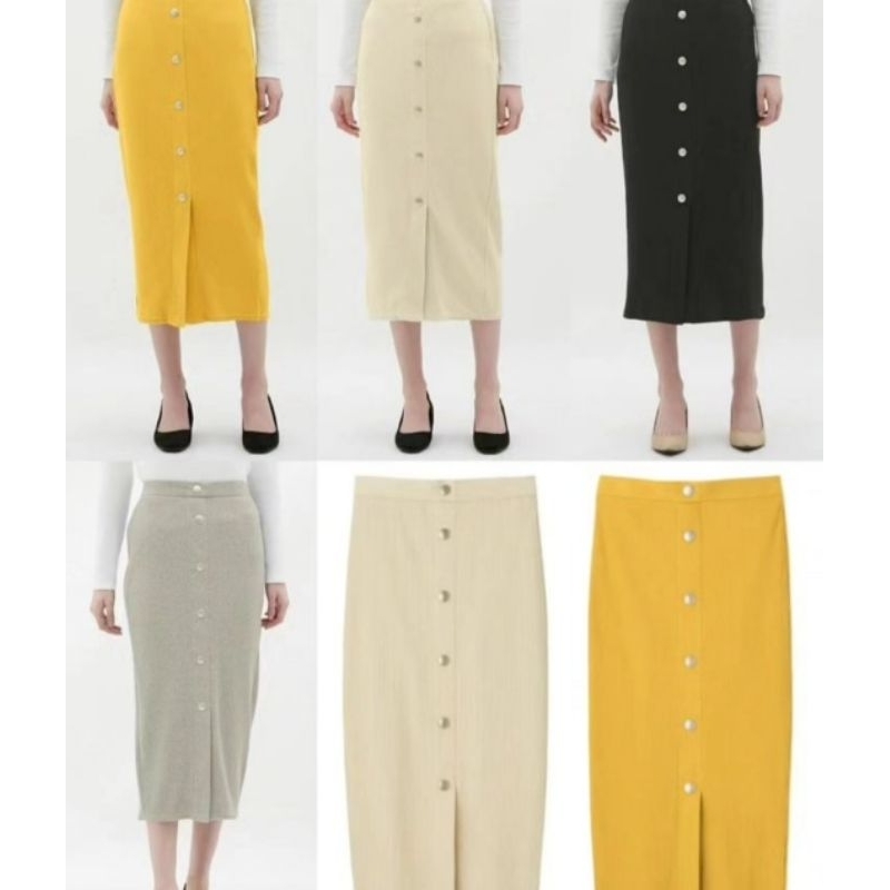 Jual UNIQLO Ribbed Front Button Narrow Midi Skirt Shopee Indonesia