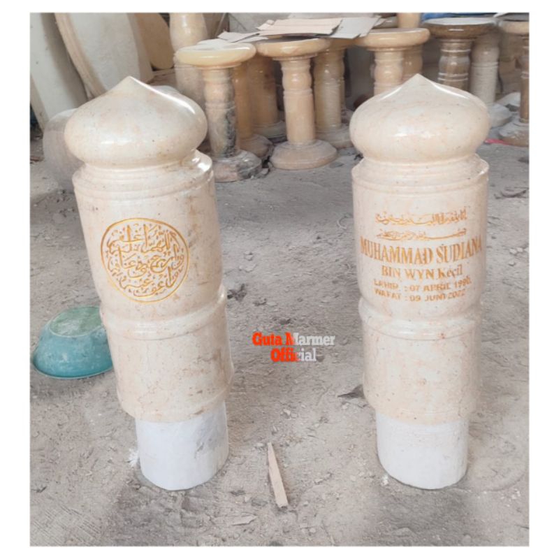 Jual Satu Pasang Maesan Gulung Batu Marmer Putih + Tulisan Ukir ...