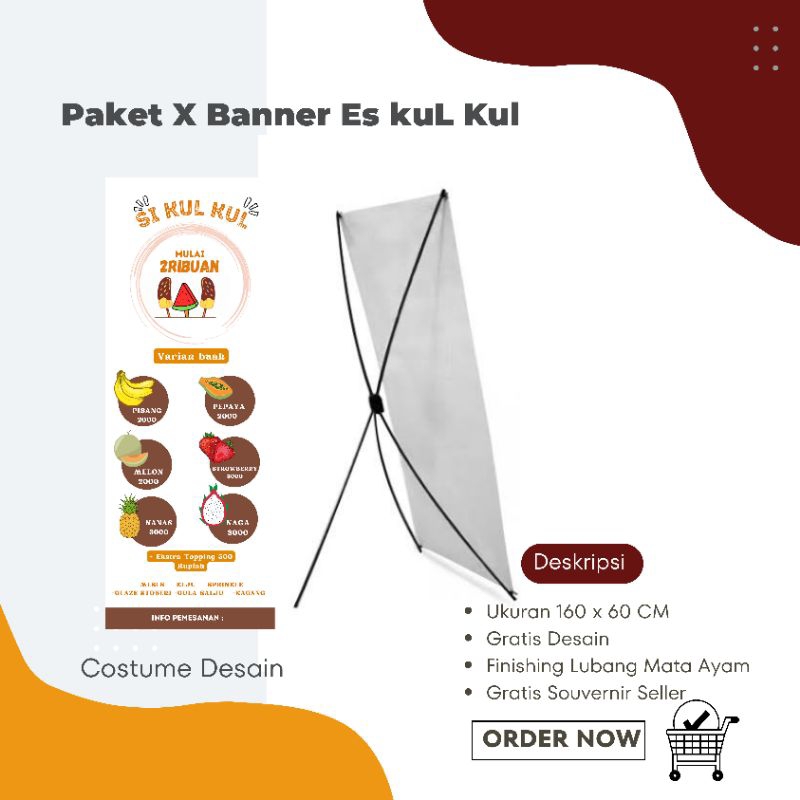Jual Cetak X Banner es Kul KUL Spanduk Warung Kedai Gratis Desain