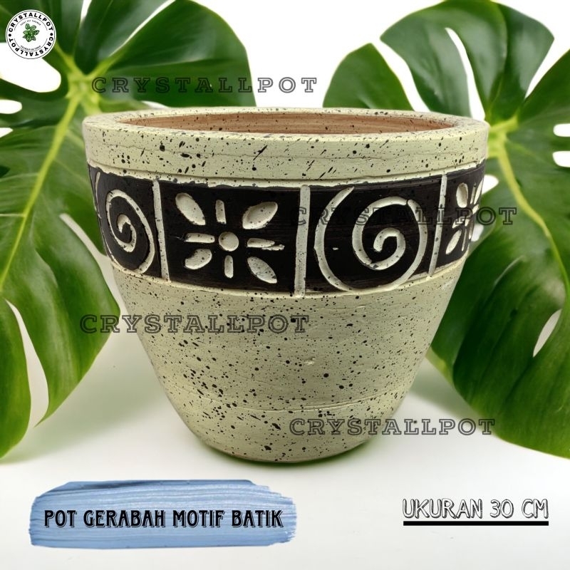 Jual Pot Bunga Tanaman Gerabah Tanah Liat Motif Batik Cream D30 T25 Motif Batik Cream D30 2931