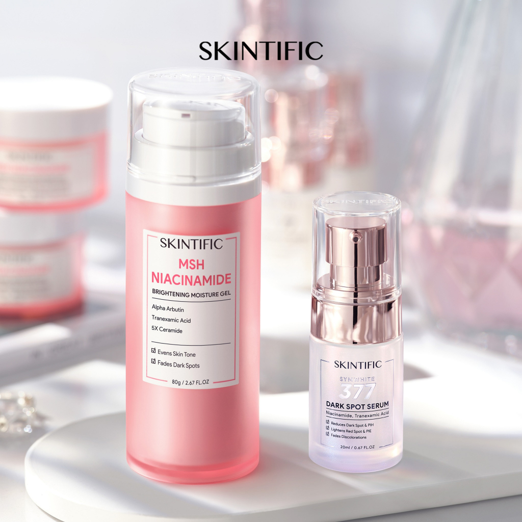 SKINTIFIC 2PCS Moisturizer+Serum Brightening & Glow SymWhite 377 Dark Spot Serum + MSH Niacinamide Skincare set 80+20ML