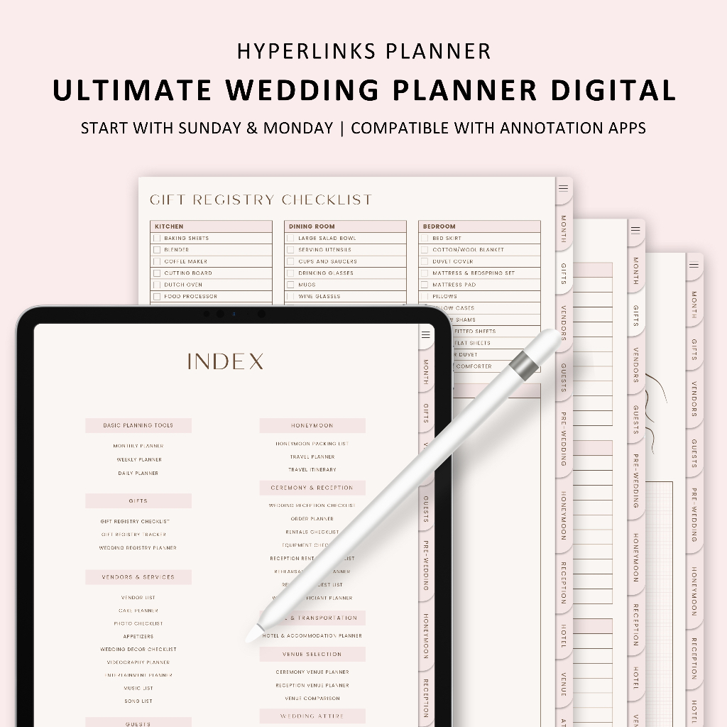 Jual Ultimate Wedding Digital Planner Hyperlinked Planner Hyperlinks ...