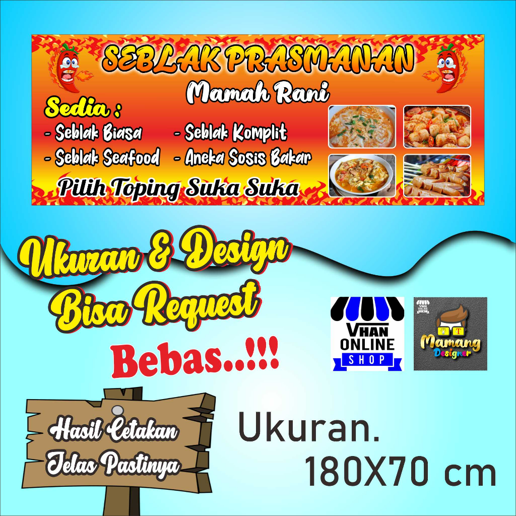 Jual Spanduk Jualan Seblak Prasmanan, Usaha Jualan Seblak, Bisa request ...