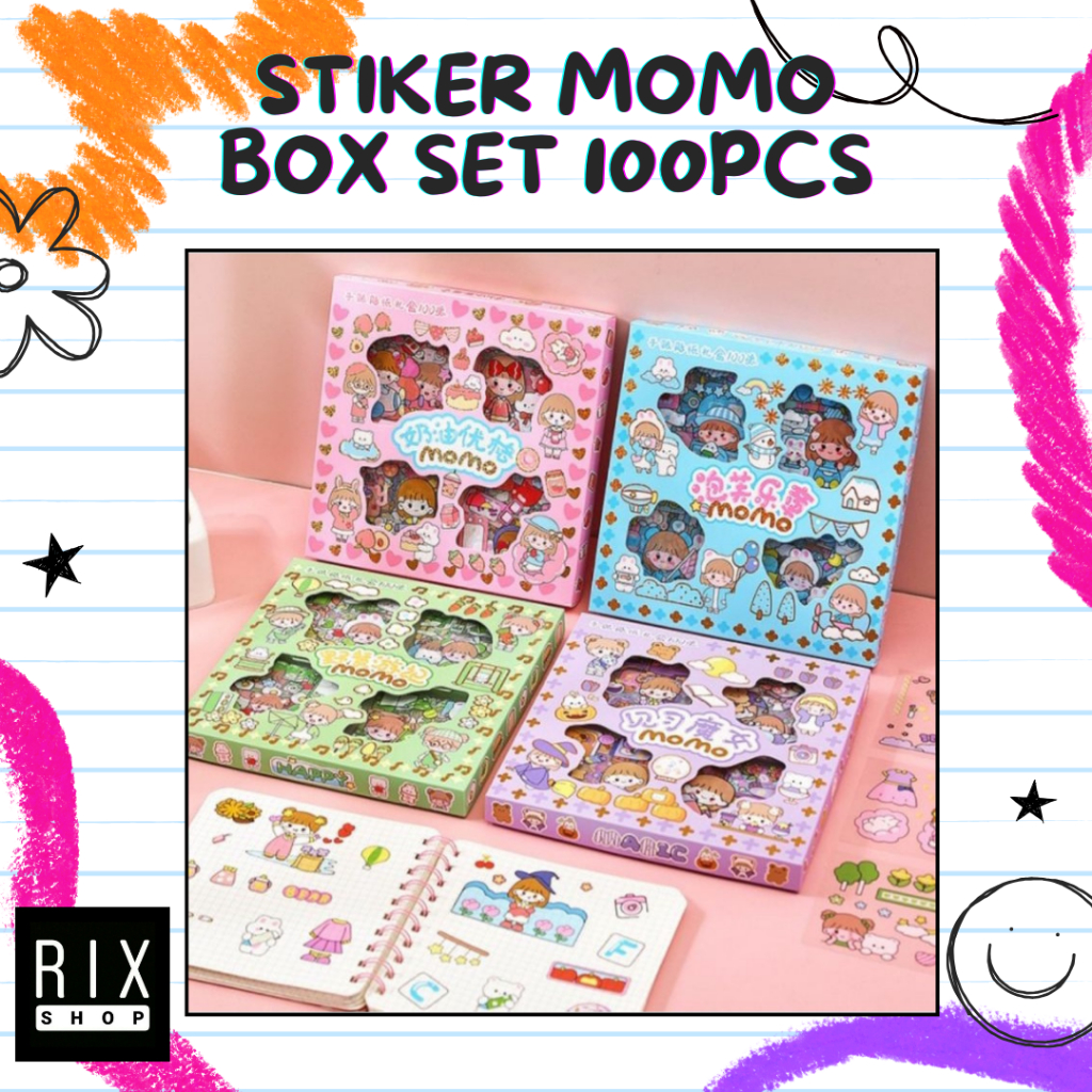Jual RIX Box Set Sticker Momo Isi 100 Lembar - Sticker Korea Transparan ...