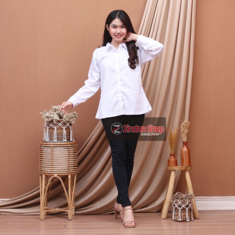 Jual Kemeja Wanita Putih Polos Lengan Panjang Shopee Indonesia