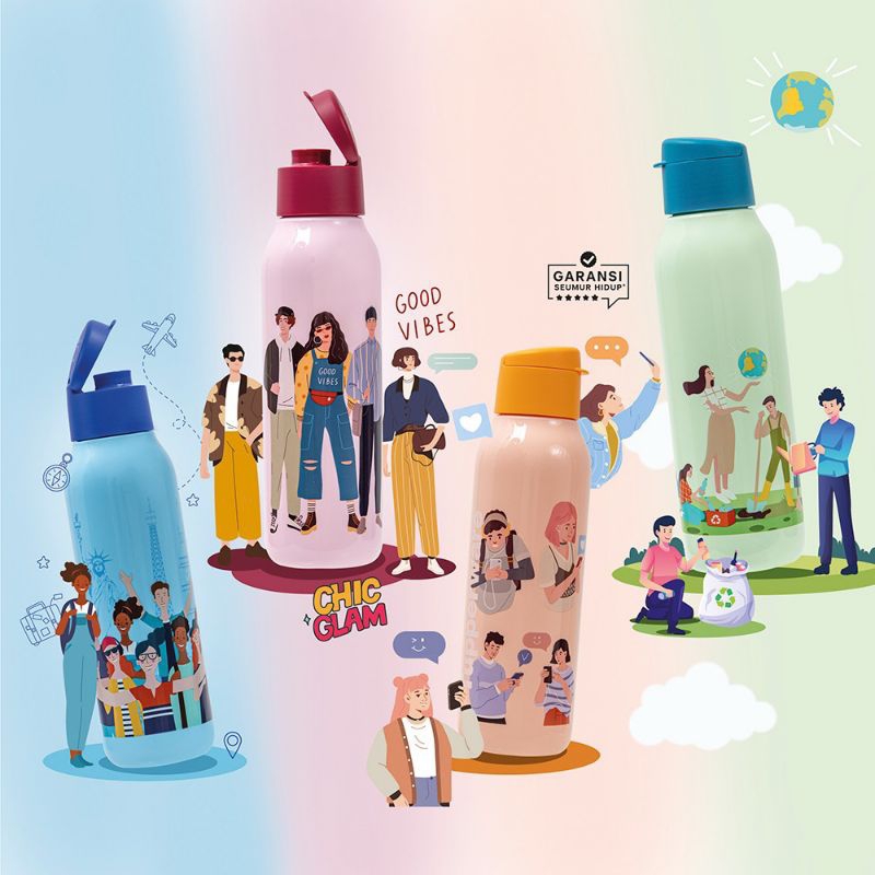 Jual Tupperware Fancy Bottle 750ml Botol Minum motif Karakter, Kopi dan ...