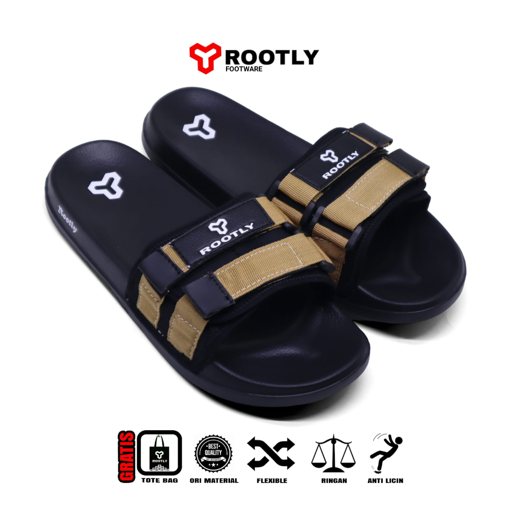 Jual Rootly - Sandal Slide Pria Terbaru Velcro Cokelat Hits Kekinian ...