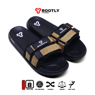 Rootly - Sandal Slide Pria Terbaru Velcro Cokelat Hits Kekinian