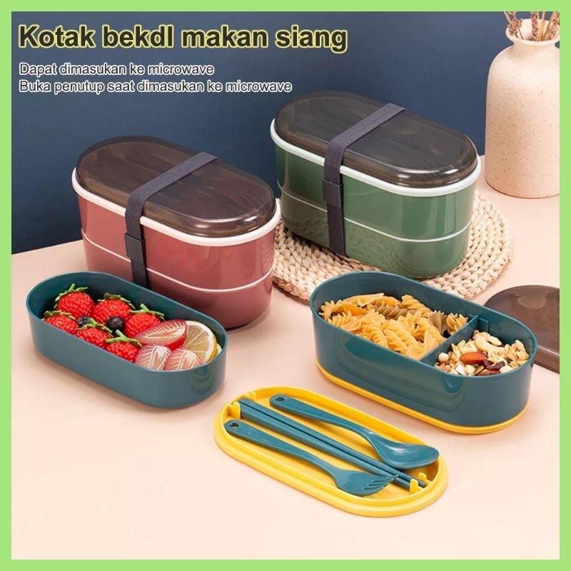 Jual LUNCH BOX 2 LAPIS / Kotak Bekal Makan Sekat / Lunch Box 2 Lapis
