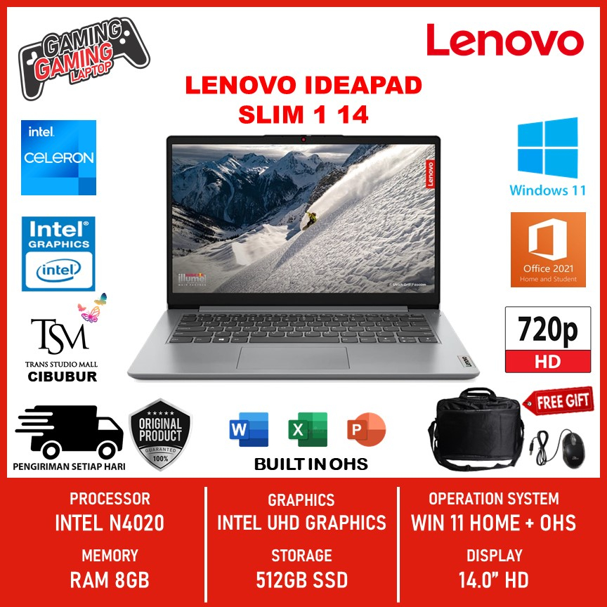 Jual Laptop Lenovo Ideapad Slim 1 14IGL7 Intel N4020 RAM 8GB 512SSD W11