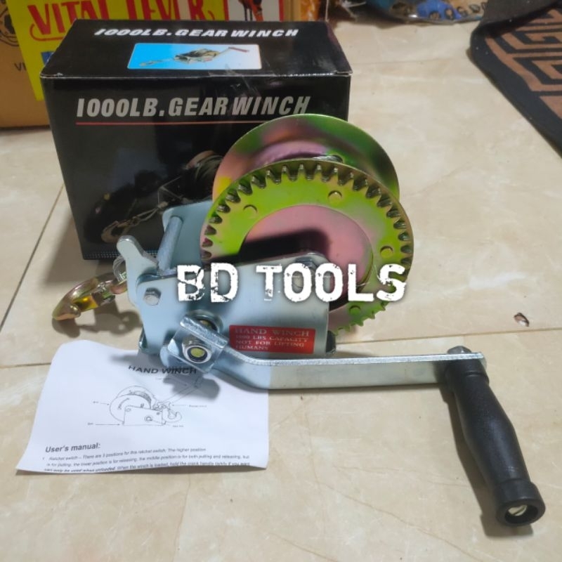 Jual Hand Winch 500 Kg 1000 Lb Gear Winch Katrol Kerekan Manual