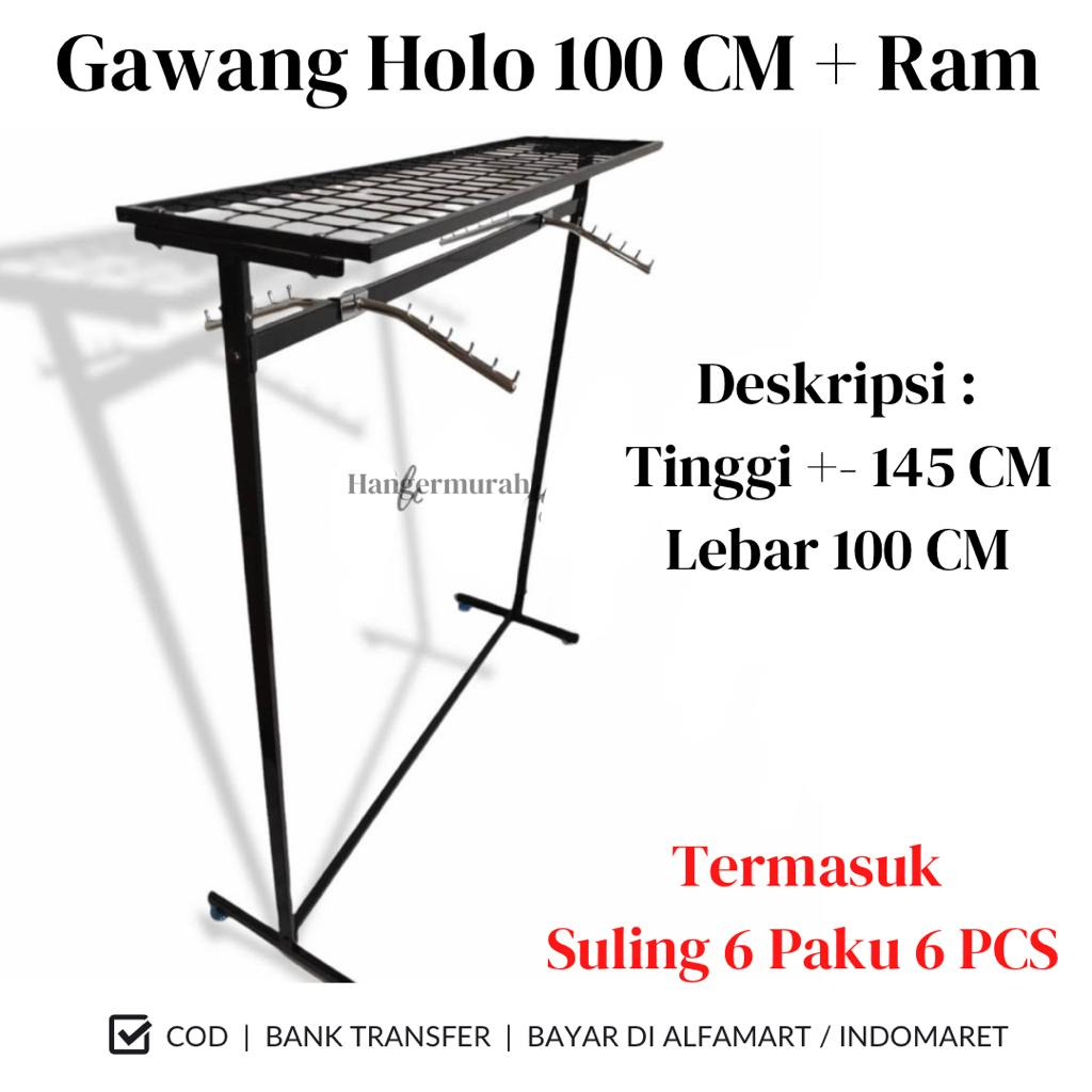 Jual Gawangan Baju Holo Pipa Kotak Hitam Rak Etalase Ukuran 100 CM ...