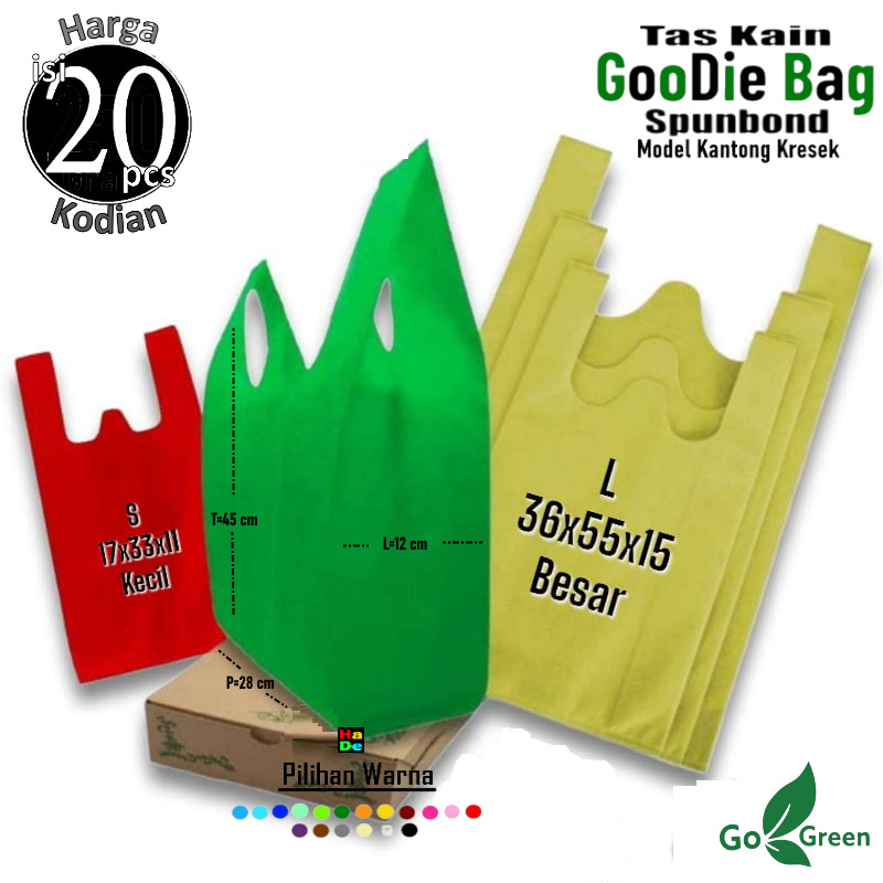 Jual 1 Kodian Isi 20 Tas Kain Spunbond Goodie Bag Kresek Polos Ukuran Jumbo Besar Kecil Untuk 8223