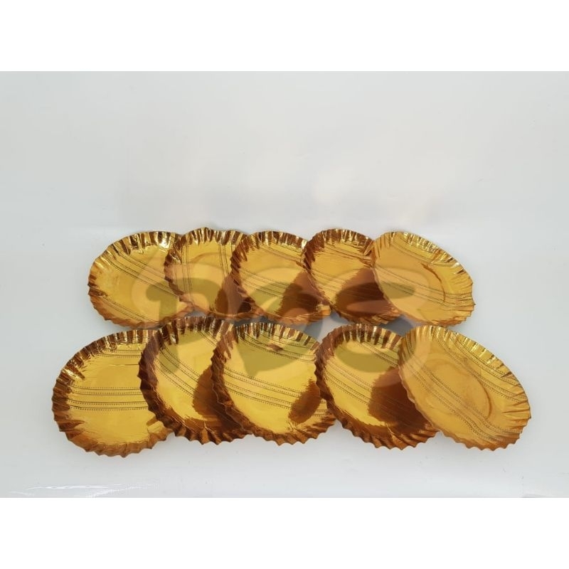 Jual Piring Kue Kertas Bulat Gold Uk Cm Shopee Indonesia