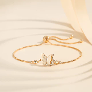 Lanme Jewelry Gelang Serut Wanita Tidak Mudah Bekarat Gelang Titanium Lapis Anti Karat Kupu-Kupu Dewasa Korea Aksesoris LM032