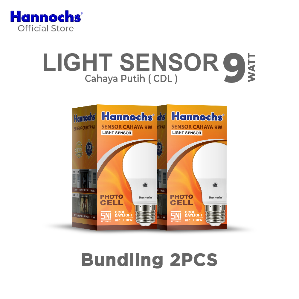 Jual Hannochs Lampu Bohlam Led Light Sensor 9w Cahaya Putih Isi 2pcs