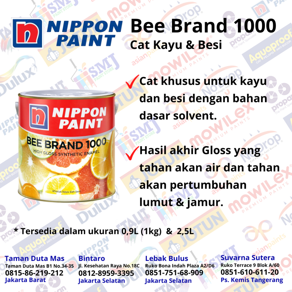 Jual Cat Minyak Besi & Kayu NIPPON PAINT BEE BRAND 1000 Tinting kemasan