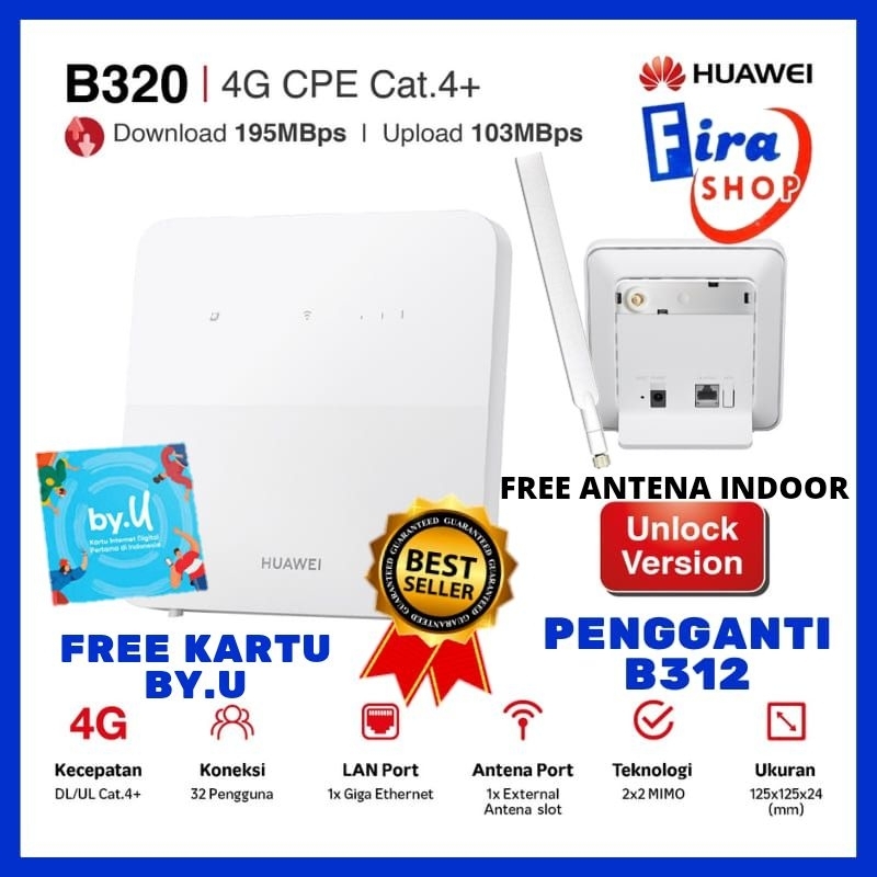 Jual Huawei B320 Modem WiFi 4G LTE 195Mbps Wifi 300Mbps UNLOCK ...