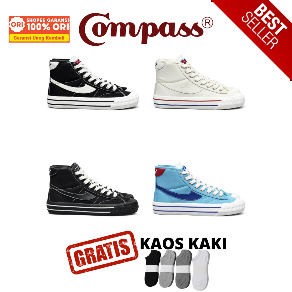 Jual [original] Harga Retail Compass Retrograde Hi Decon Black White Cream White Blue Blue