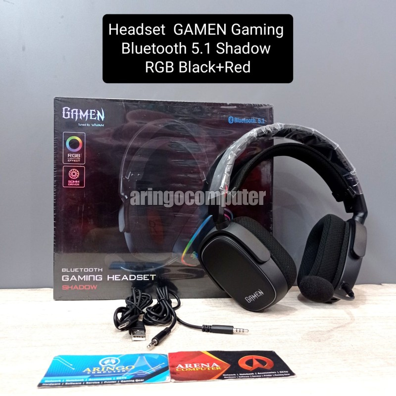 Headset GAMEN Gaming Bluetooth 5.1 Shadow RGB Black Red