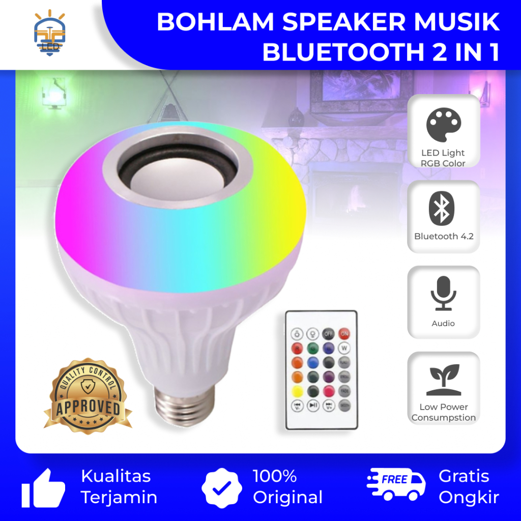 Jual Lampu Bohlam + Speaker Musik Bluetooth 2 in 1 Lampu Warna Warni