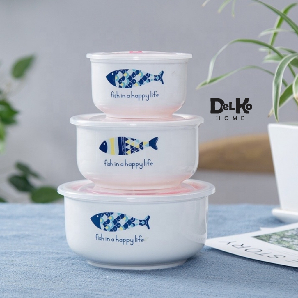 Jual fish tupperware set / dinnerware 3in1 wadah tempat simpan makanan ...