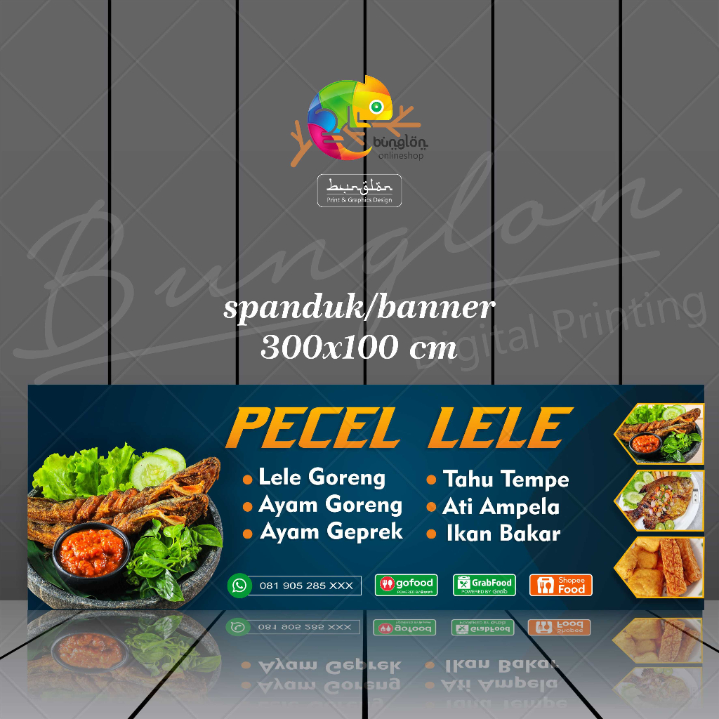 Jual Size 300x100 Cm Spanduk Banner Pecel Lele Custom Desain, Model J