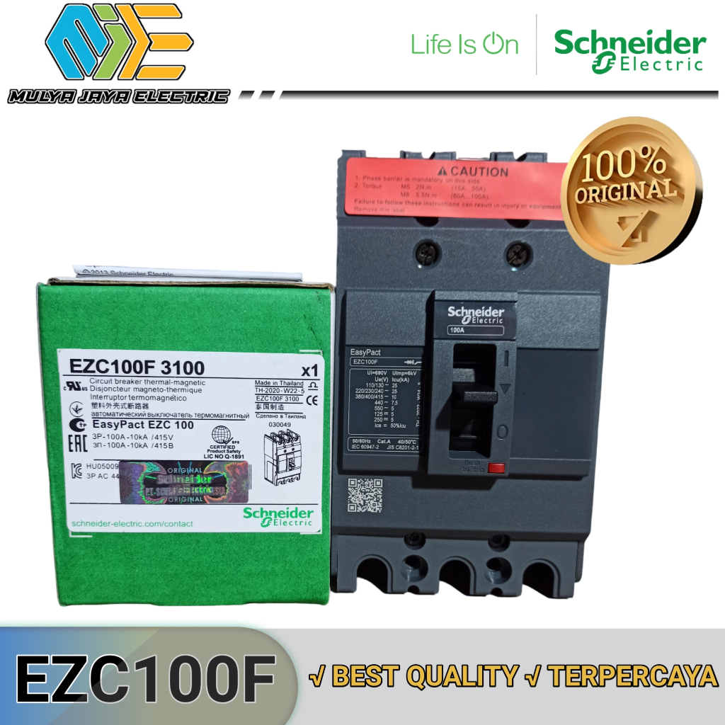 Jual Mccb Breaker Ezc100f 3p 10kA 60A 75A 80A 100A Schneider | Shopee ...