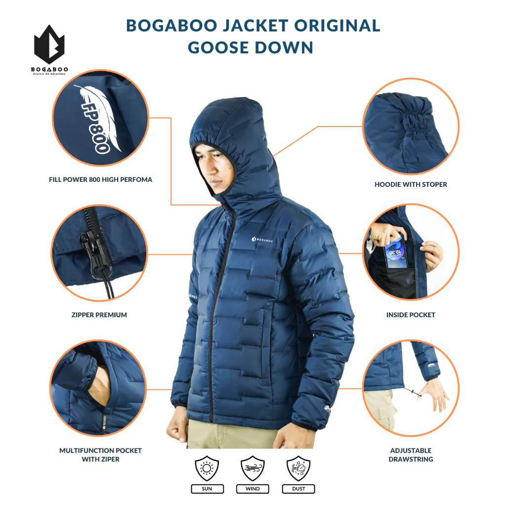 JAKET goose down BOGABOO ASLI BULU ANGSA 100 % insulated 3 layer fill power 800 - jaket musim dingin - jaket water resistent winter - JAKET ultralight - jaket salju