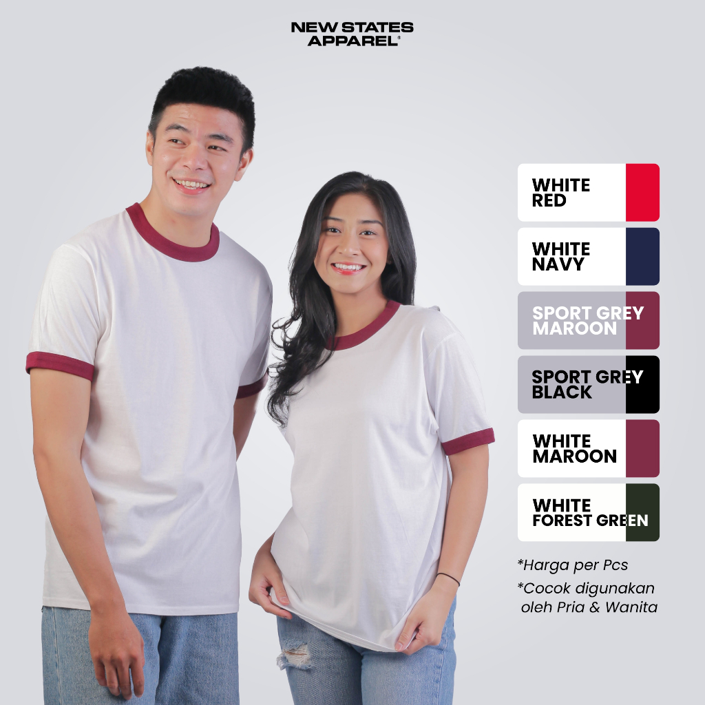 Jual NEW STATES APPAREL Kaos Polos Pria Dan Wanita Lengan Pendek Ringer ...