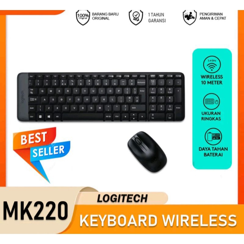 Jual Keyboard Mouse Logitech Mk220 Wireless Combo Original | Shopee ...