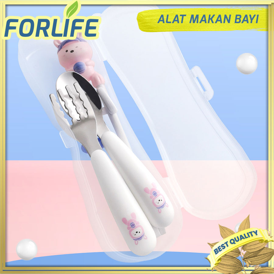 Jual FREE BOX Sendok garpu sumpit stainless anak/ Alat makan anak