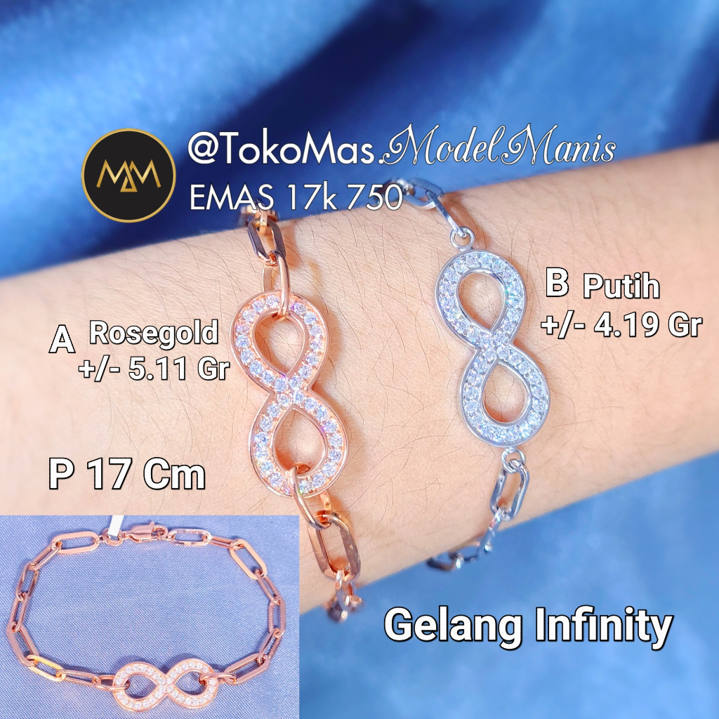 Jual Gelang Paper clip infinity emas putih 750 kadar 17 K Shopee