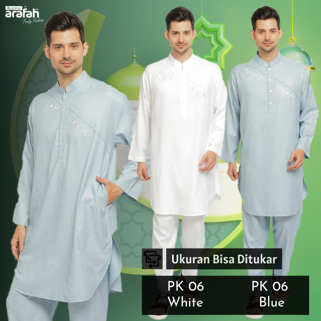 Jual Setelan Muslim Kurta Gamis Pria Pakistan Koko Kurta Dewasa Pk 06 Putih Dan Biru Muda