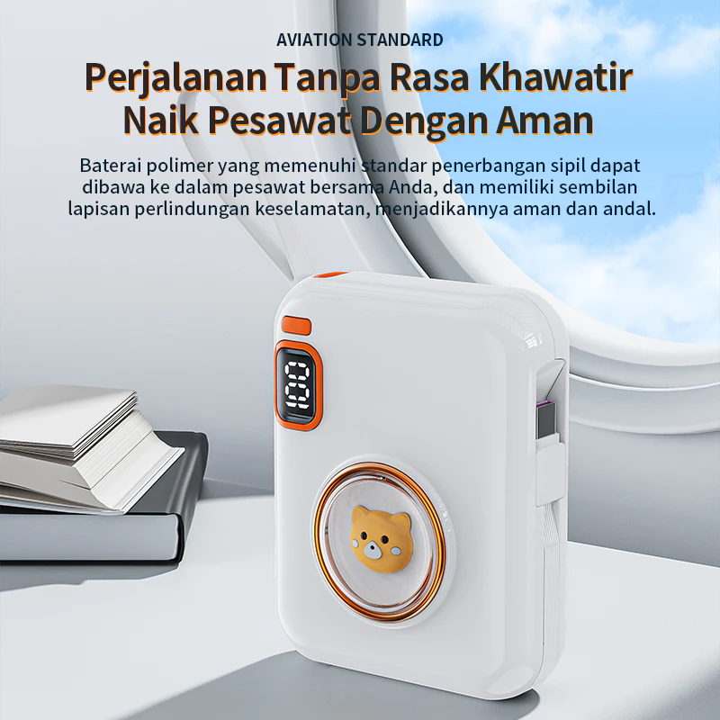 KIVEE Powerbank Mini Cute Portable Power bank Type C fast charging LCD With kabel data 2-in-1