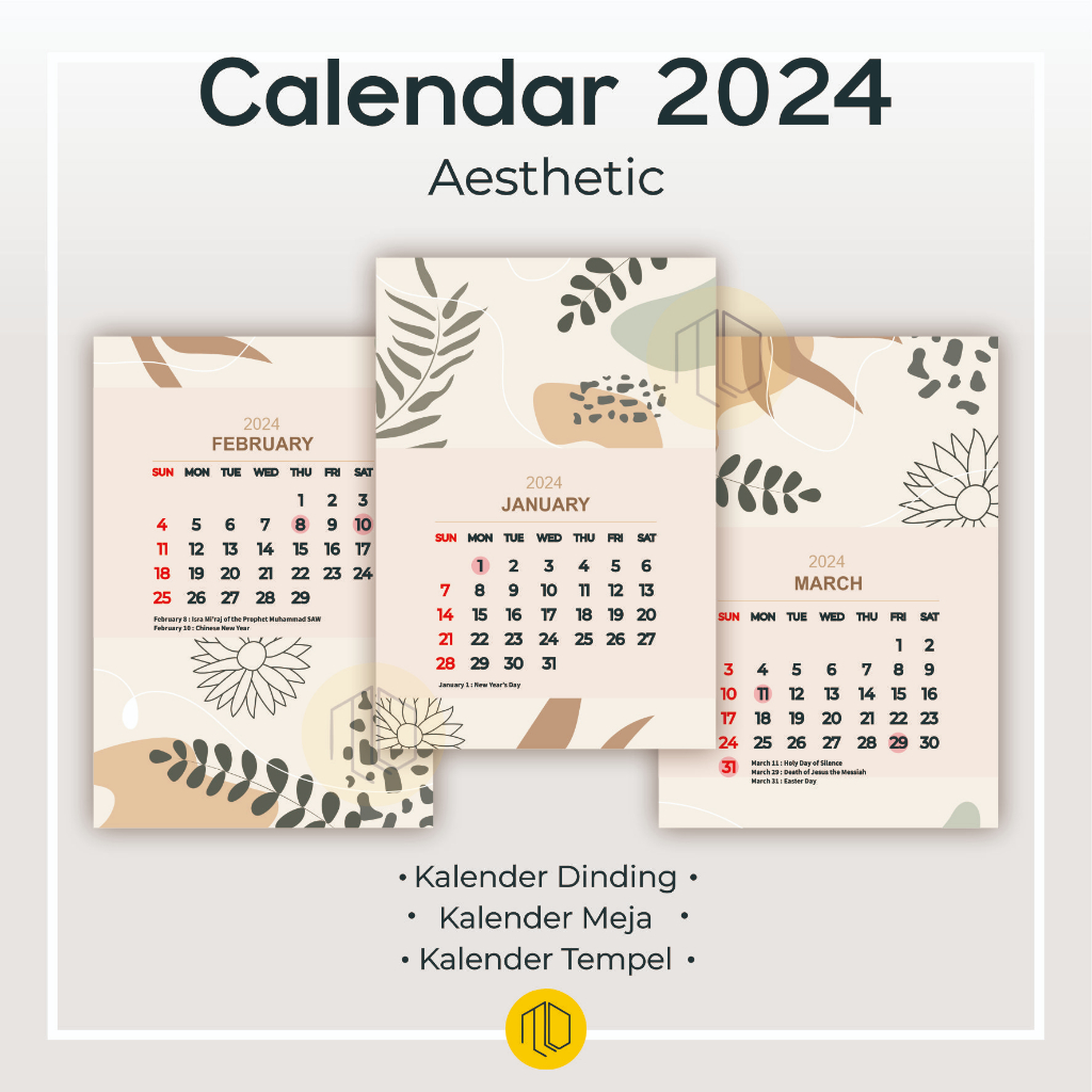 Jual Kalender Dinding Aesthetic 2024 Kalender Meja Aesthetic 2024 Kalender Tempel Aesthetic 