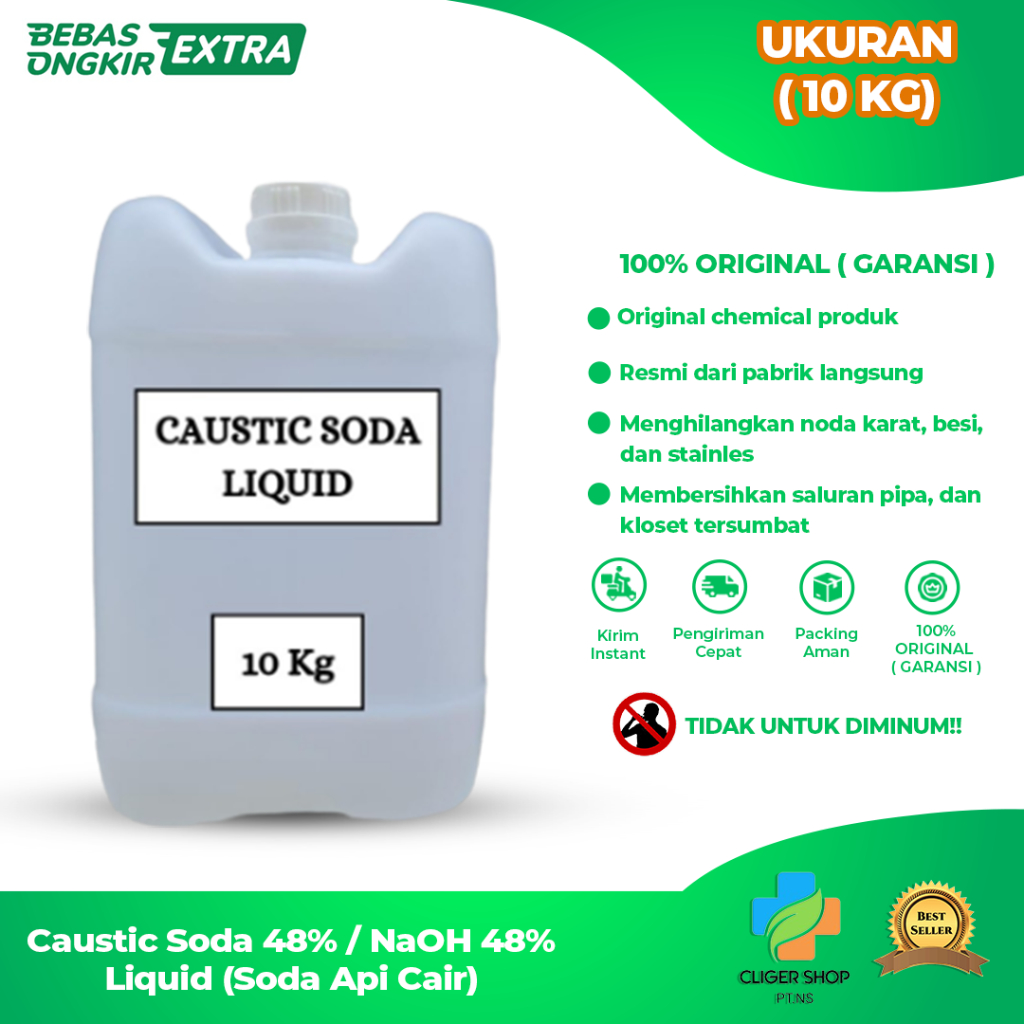 Jual Caustic Soda Liquid 10 KG / Soda Api Cair / NaOH Liquid 48 10KG