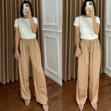 Celana Kulot Satin Premium Pakaian Wanita Celana Panjang Cullote Pants Sateen Silk Lembut Adem