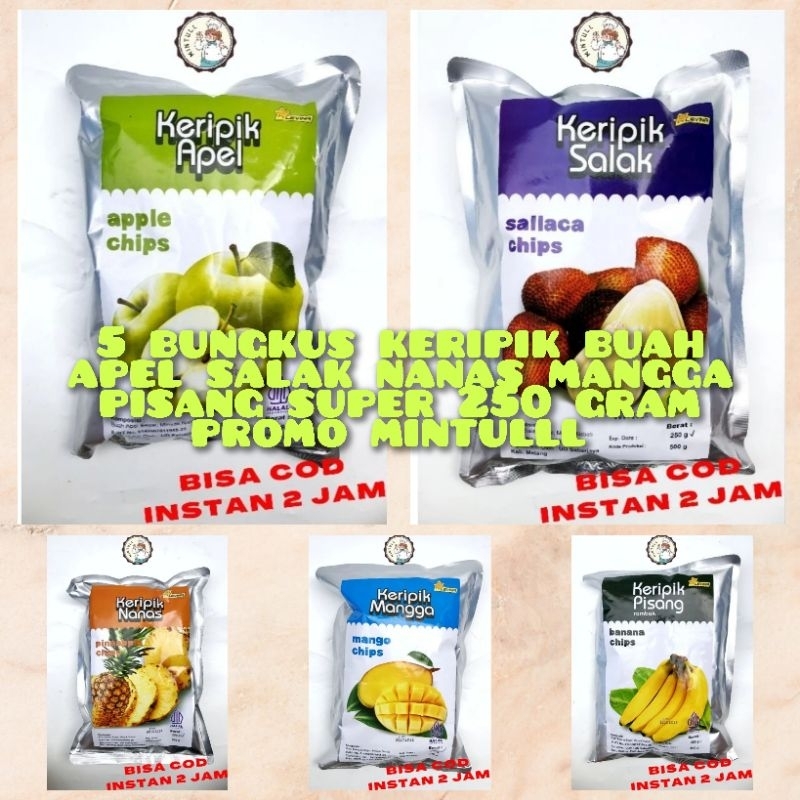 Jual [paket Hemat] 5 Bungkus Camilan Keripik Buah Apel Salak Nanas