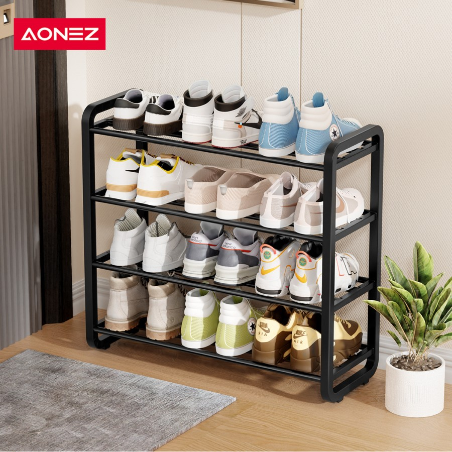 Jual AONEZ Simple Shoes Rack Tiers Rak Sepatu Besi Stainless 4 Tingkat ...