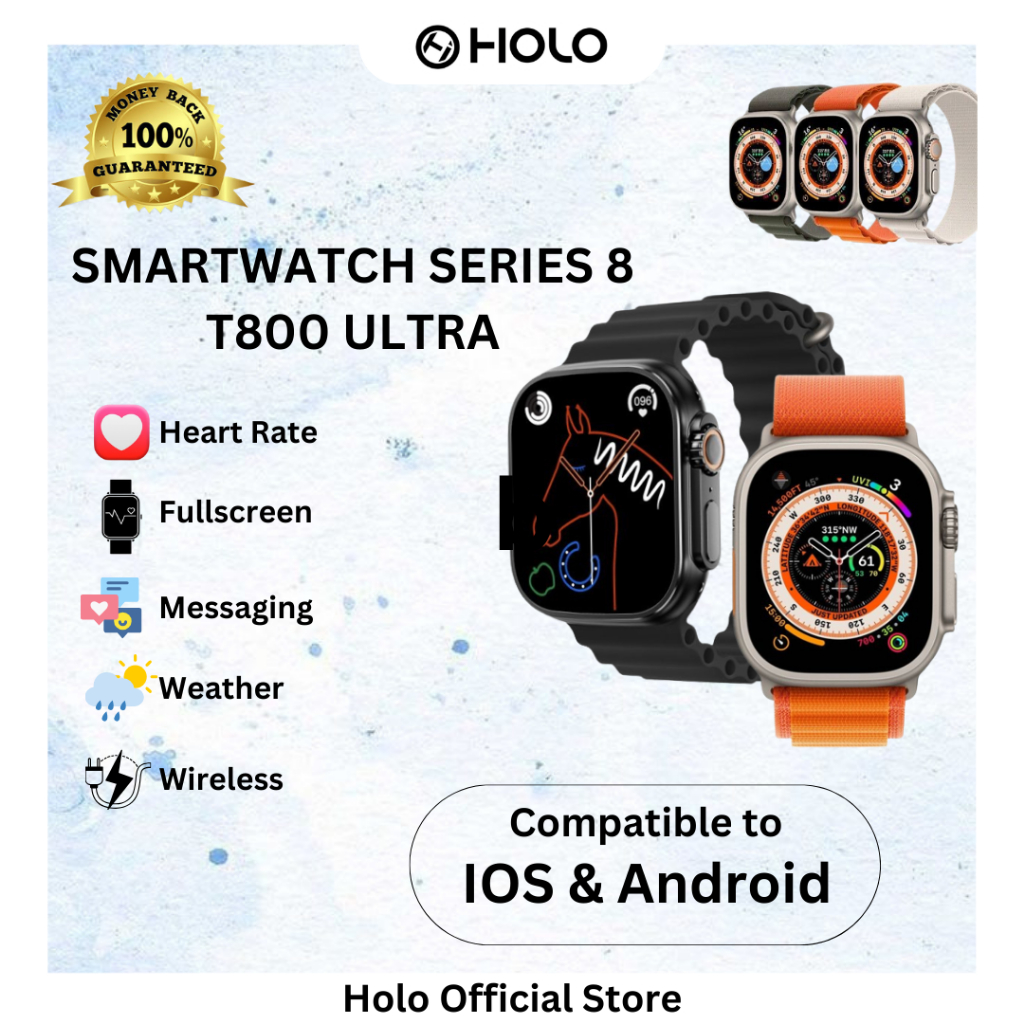 HOLO Smart Watch T800 Ultra Bluetooth Smartwatch 1.99 inch HD Screen Full Touch Bisa Phone Call IP68 Waterproof Full Touch Screen