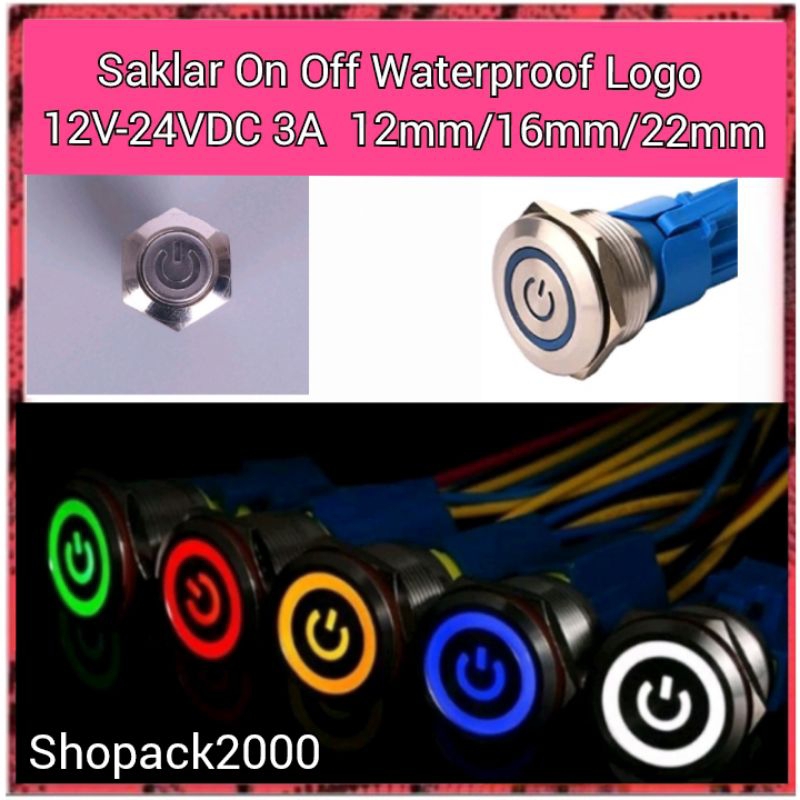 Jual Saklar On off LOGO Stainless Metal Push Button Switch 12mm 16mm ...