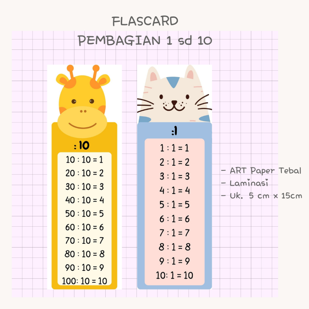 Jual Flash Card Kartu Tabel Matematika Pembagian1 sampai 10 Alat Bantu ...