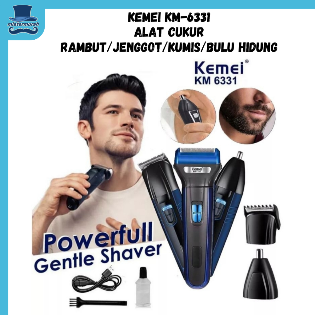 Jual Kemei 6331 alat mesin cukur rambut kumis bulu janggut listrik ...