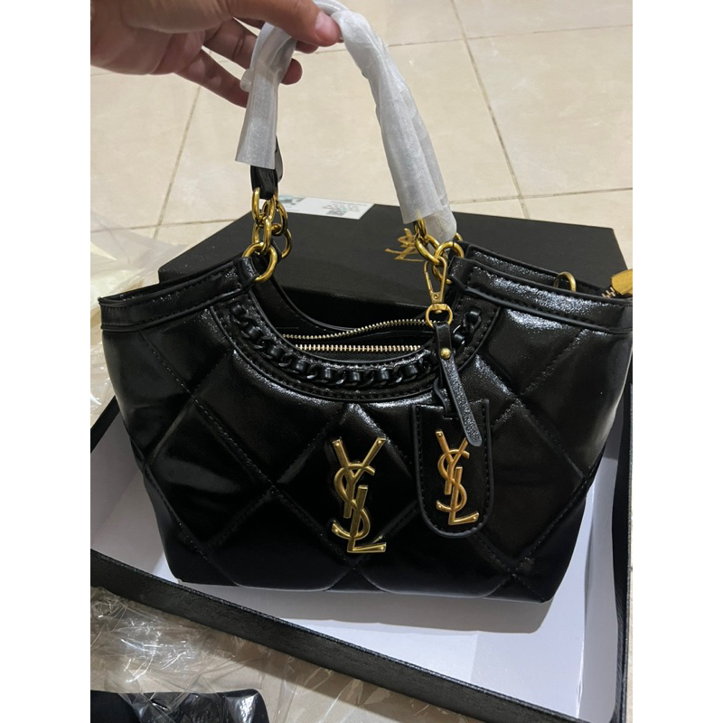 Jual Ysl bag black glossy mirror quality | Shopee Indonesia