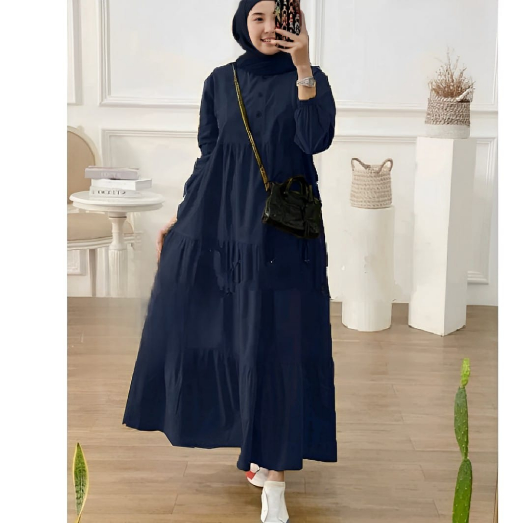 midi dress polos terbaru 2025 Jual Gamis Rayon Midi Dress Polos Panjang Muslim Wanita Kirania Gamis  Daster Susun Tebal Adem Busui Kancing Kekinian Model Terbaru Lebaran 2025