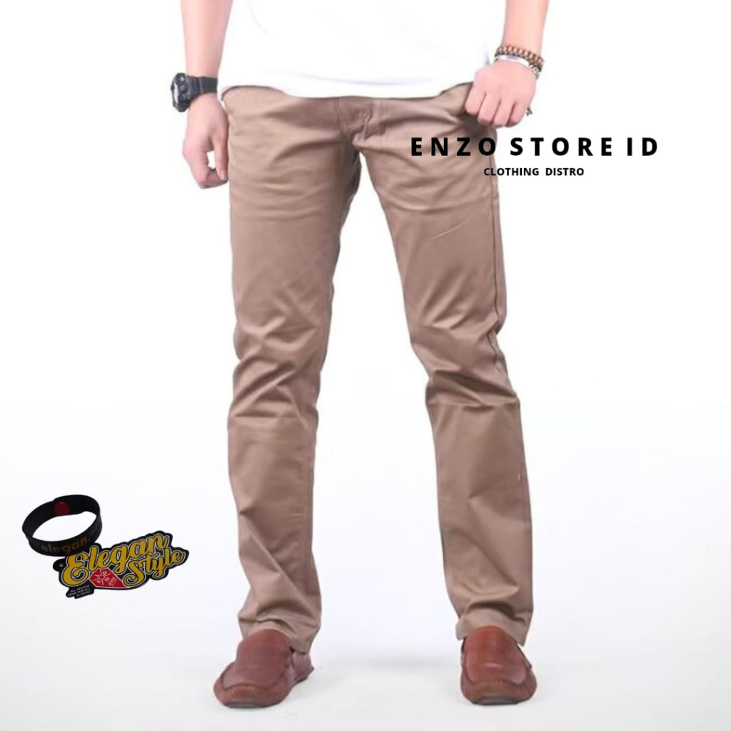 ELEGAN STYLE Celana Chino Panjang Pria Celana Chinos Pria Dewasa Keren  Terbaru Laki Laki Warna Mocca - Main Image
